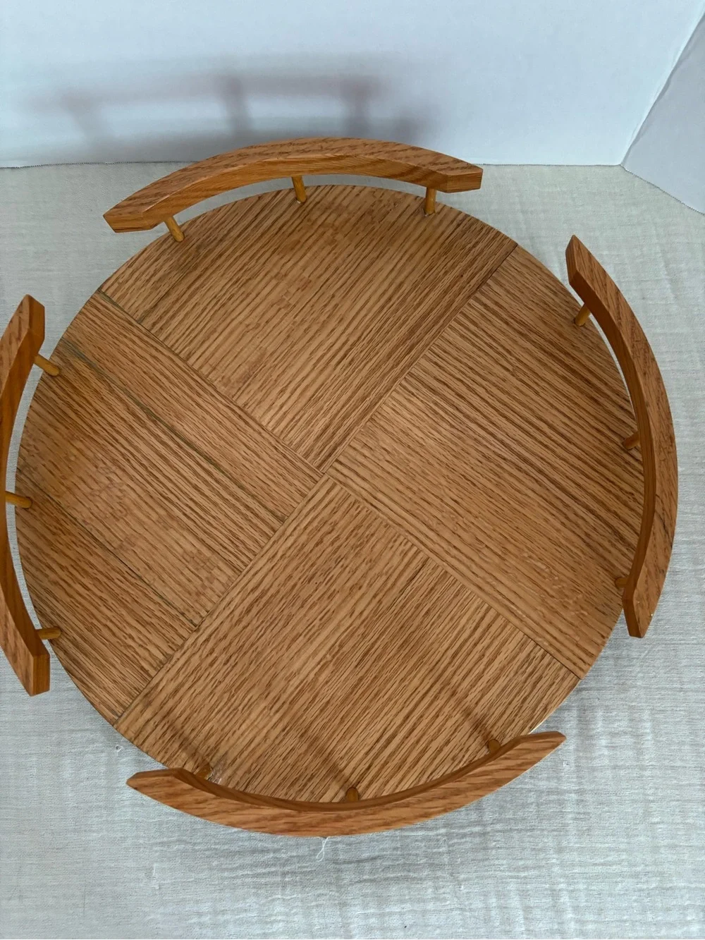 Wooden Rotating Round Serving Tray with Raised Rails - Natural Oak